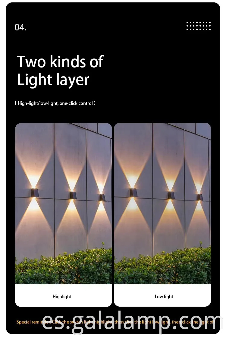 Luz de pared al aire libre impermeable con energía solar para jardines